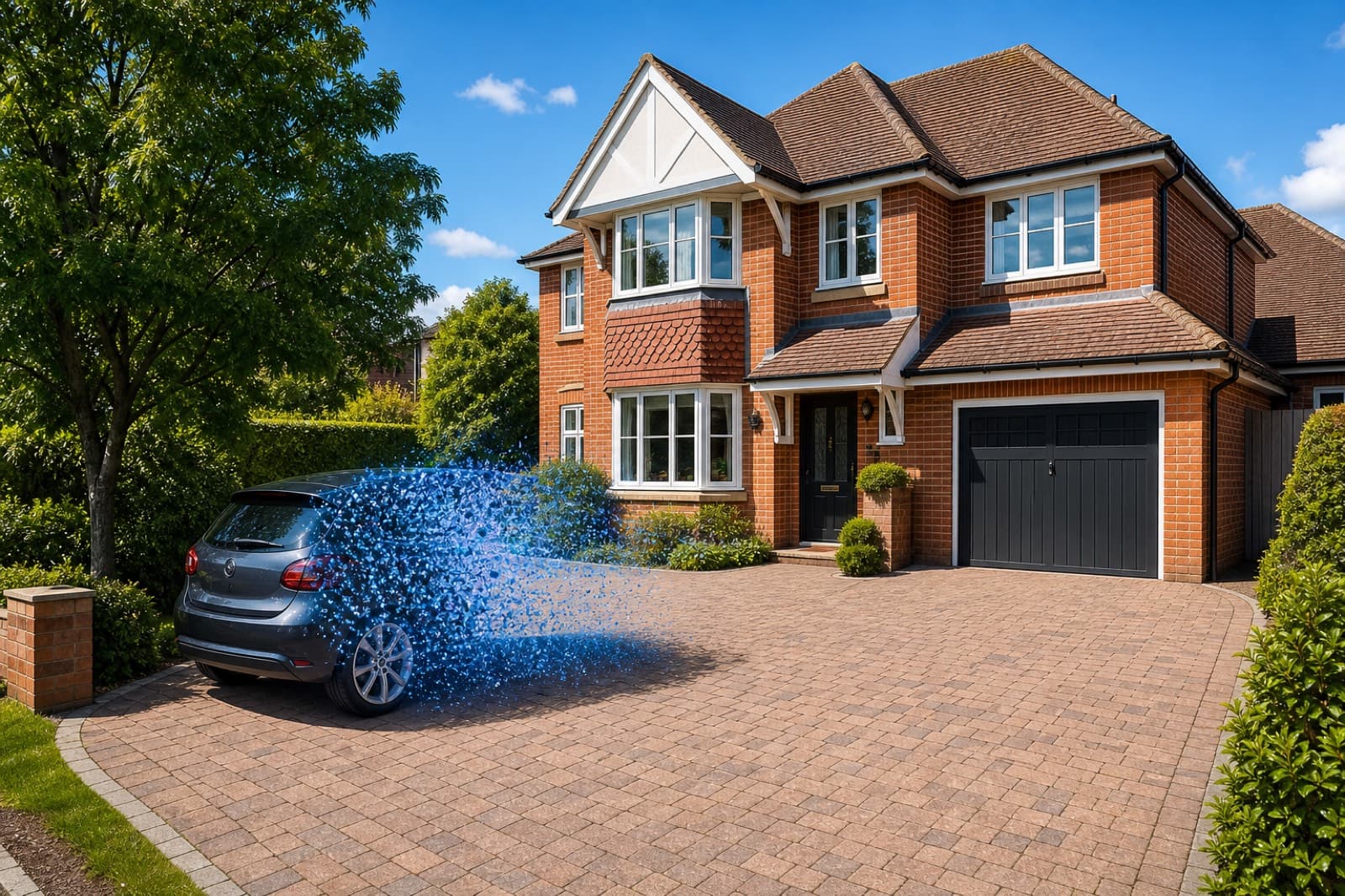 A car being removed from a driveway photo with AI